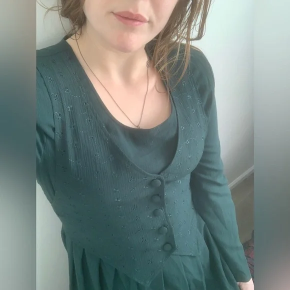 SOLD‼️BNWT Vintage Jessica Green Eyelet Vest Dress - Picture 2 of 8